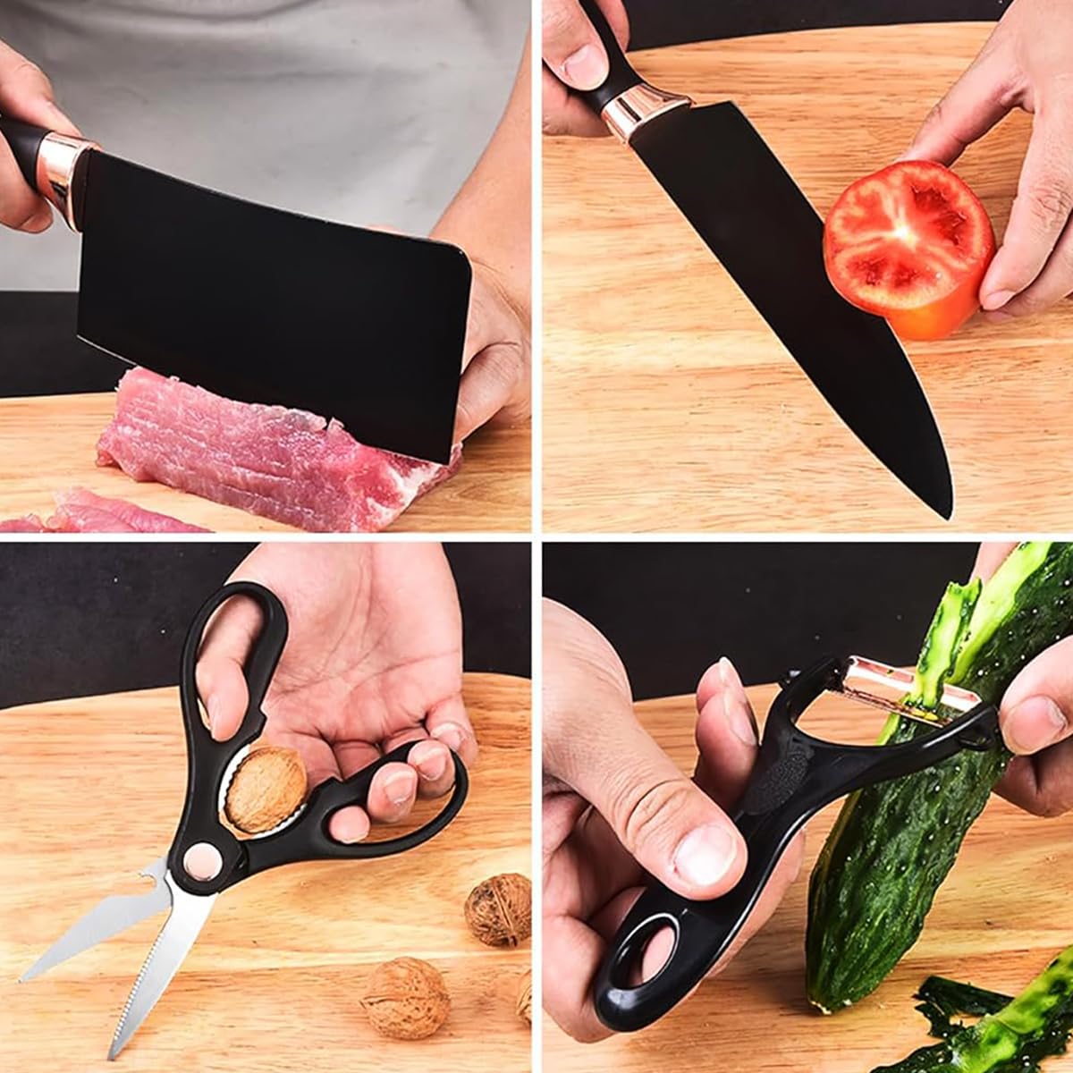 HASTHIP Kitchen Cutters Set of 8Pcs Stainless Steel Kitchen Cutter Tool Set with Storage Holder Chef Western Japanese Chef Knives Fruit Cutter Peeler Scissors Cutter Sharpenning Steel HASTHIP Kitchen Cutters Set of 8Pcs Stainless Steel Kitchen Cutter Tool Set with Storage Holder Chef Western Japanese Chef Knives Fruit Cutter Peeler Scissors Cutter Sharpenning Steel